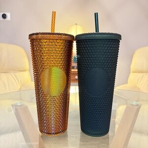 Starbucks / Set of 2 Studded Tumblers / Honey & Dark Green